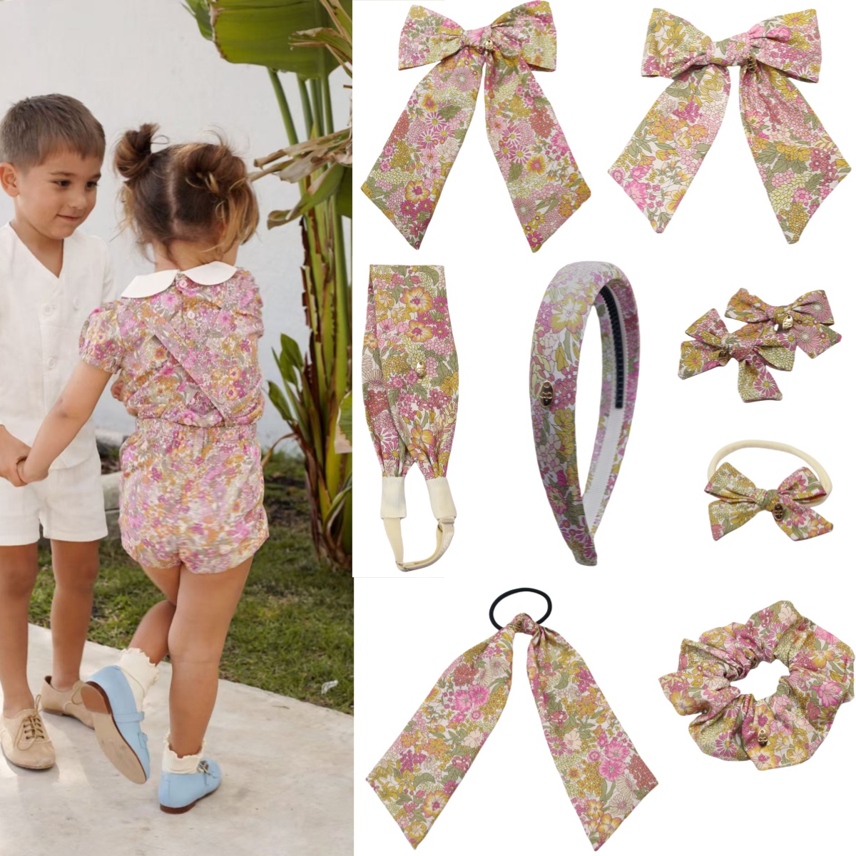 Kids Outdoor Decor - Cotton Floral Printing Cute Hairpins Girls