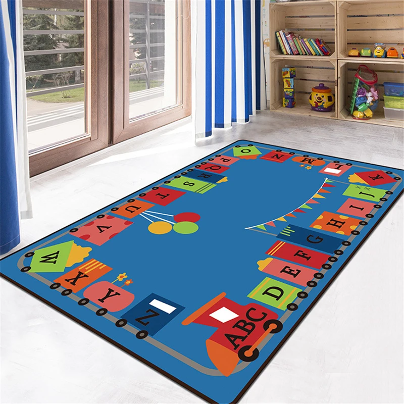 Kids Outdoor Floor Cushions - Children Bedroom Cartoon Car Rug Parlor