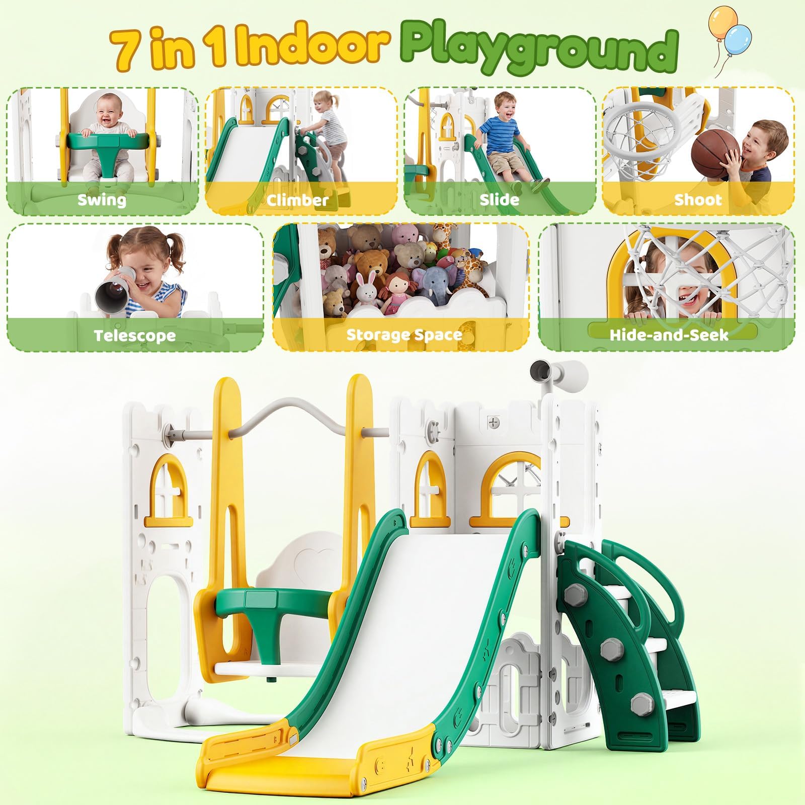 7 in 1 Toddler Slide And Swing - Kids Outdoor Slide Set 评论和价格