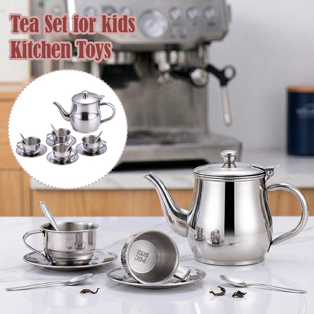 Kids Stainless Steel Tea Set P - Kids Outdoor Kitchen Accessories 评论和价格