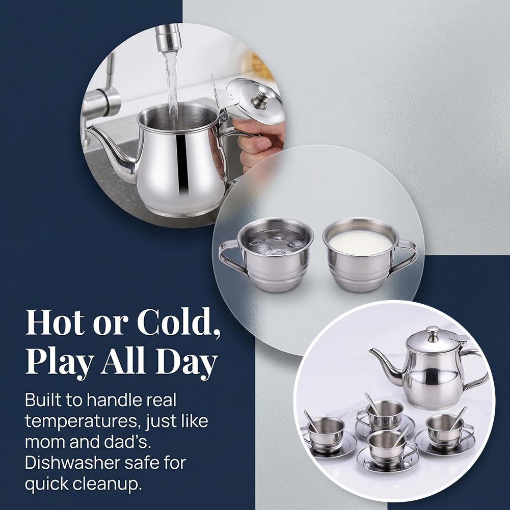 Kids Stainless Steel Tea Set P - Kids Outdoor Kitchen Accessories 评论和价格