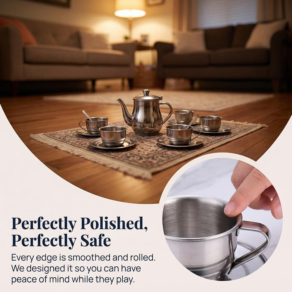 Kids Stainless Steel Tea Set P - Kids Outdoor Kitchen Accessories 评论和价格